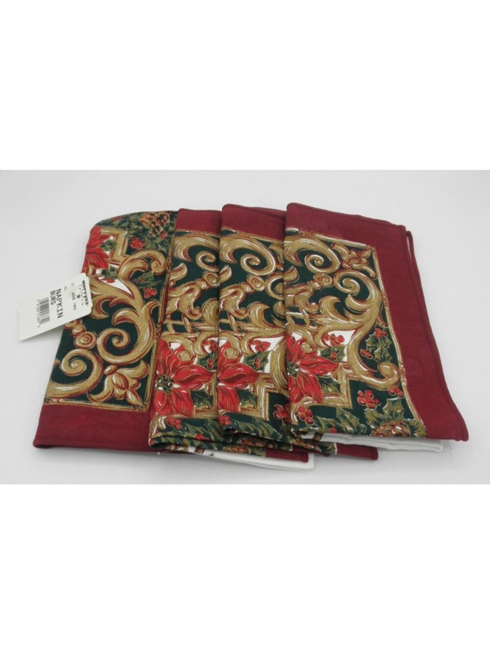 Vintage Bardwil Linens Christmas Holiday Napkins Set of 4 Poinsettia 17 x 17